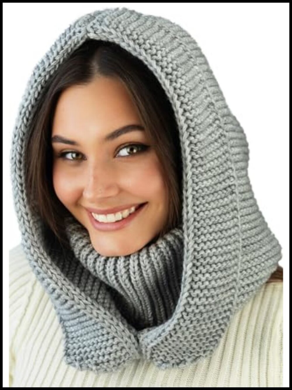 Wool Balaclava Hood Detachable Neck Gaiter Knit Hooded Scarf Hat Winter
